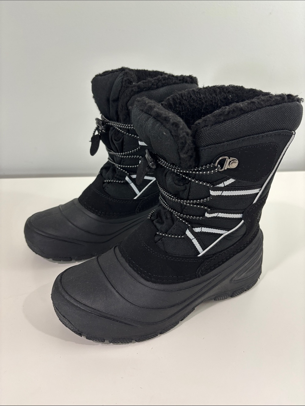 Falls Creek Black Kids Snow Boots with Reflective Trim